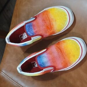 Rainbow Glitter Slip On Vans Size 5.5